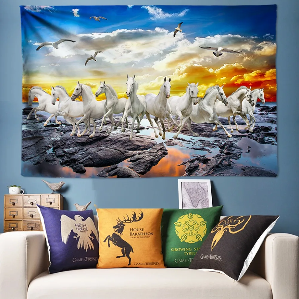 

Galloping Horse Decoration Wall Tapestry Large Wall Hanging Boho Fabric 3D Art Painting Big Poster for Livingroom Kid Bedroom