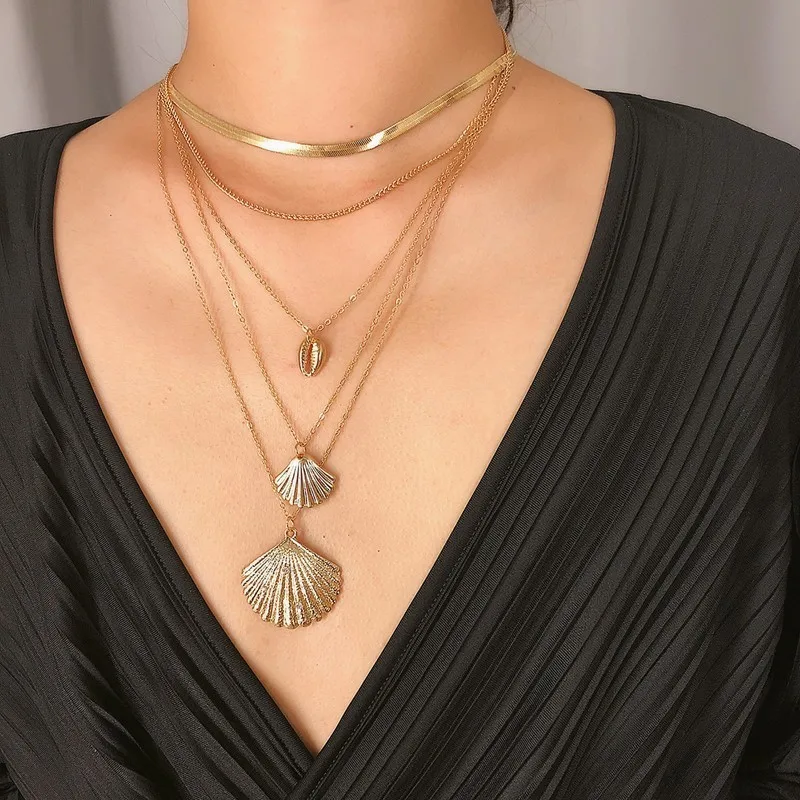 

Multi Layer Metal Seashell Pendant Necklace Summer Scallop Sea Shell Necklace for Women Personalized 2019 Fashion Jewelry