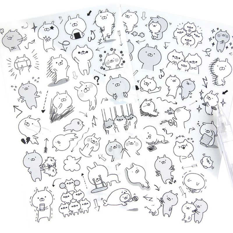 Kawaii Cute Cartoon Crazy Black And White Rabbit DIY бумажная наклейка дневник декоративный Скрапбукинг
