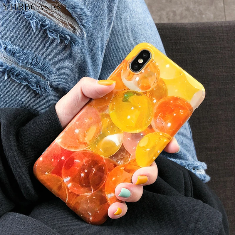 

YHBBCASES Cartoon Phone Cover For iPhone Xs max 7 pus Cases Summer Cute Gradient Lemon Bubble Soft Case For iPhone X 6s plus 7 8