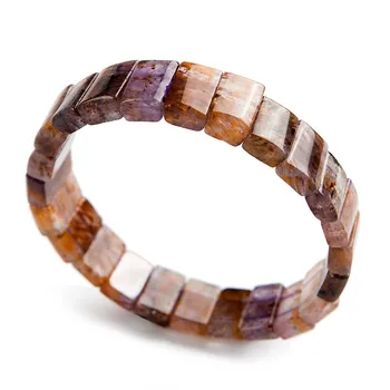 

Genuine Natural Natural Purple Gold Titanium Cacoxenite Rutilated Quartz Crystal Rectangle Bead Women Bracelet
