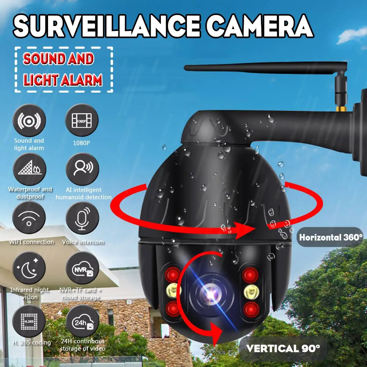 

1080P PTZ Speed Dome IP Camera WiFi Auto Tracking Wireless Outdoor Network CCTV Security Surveillance Waterproof Camera
