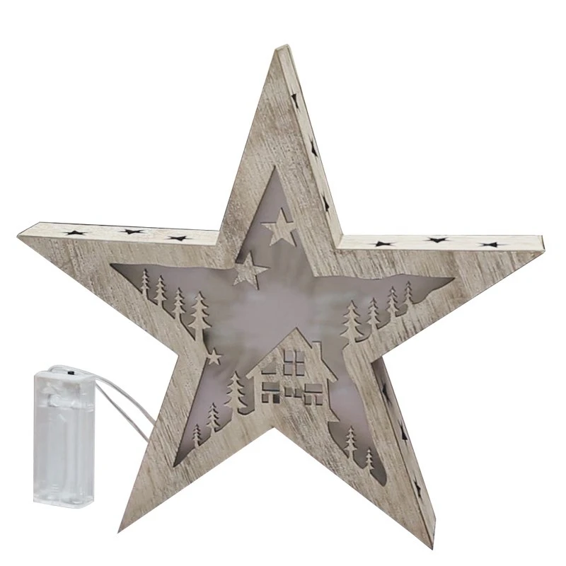 Creative Wooden Pentagram LED Night Lamp Indoor Christmas Halloween Holiday Decoration Table Star Lighting for Children Gift (3)