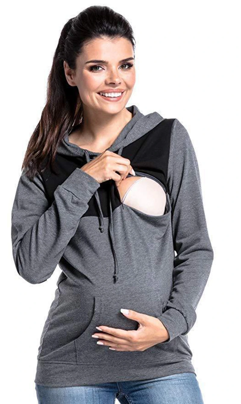 Plus Size Pregnancy Nursing Tops Long Sleeves Maternity Clothes Hooded Breastfeeding Tops