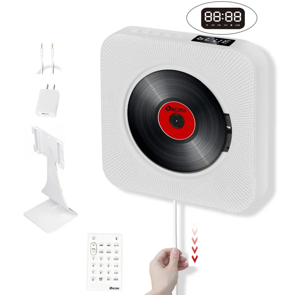 KECAG KC-888 CD Player Portable Wall Mountable with Bluetooth 4.2 FM Radio USB/TF/AUX MP3 Remote Control LED Display Sleep Timer |