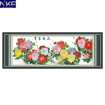 

NKF Fortune Comes with Blooming Flowers Chinese Flowers Needlework Cross Stitch Kits for Embroidery Home Decor Cross-stitch Set