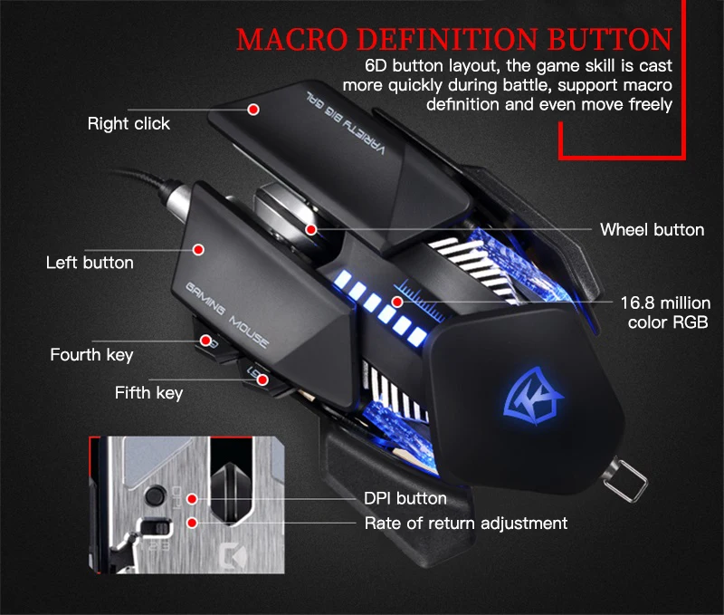 FELYBY P1 профессиональные RGB регулируемые мыши 4000 dpi 7 кнопок ...