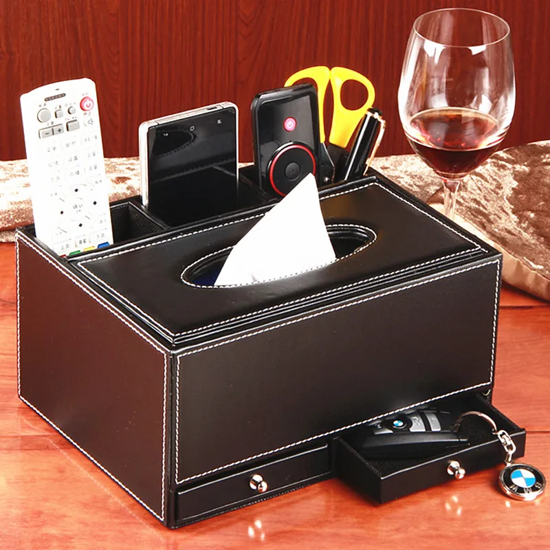 

Home fashion multifunctional leather box tissue pumping box desktop remote control storage box drawer