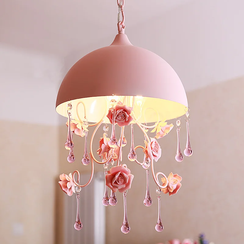 Semi-circular-pendant-lights-pink-countryside-pastoral-style-ceramic-rose-bedroom-stairs-princess-bedroom-pendant-lamps