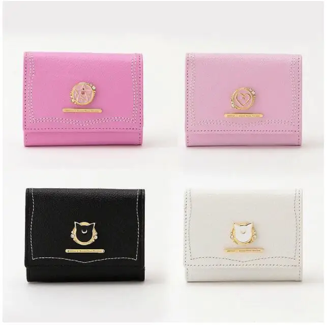 1 piece Women Short Wallet Candy Color Bow Knot day Clutch Purse Girl Sailor Moon Wallet Handbag Card Coin Bag