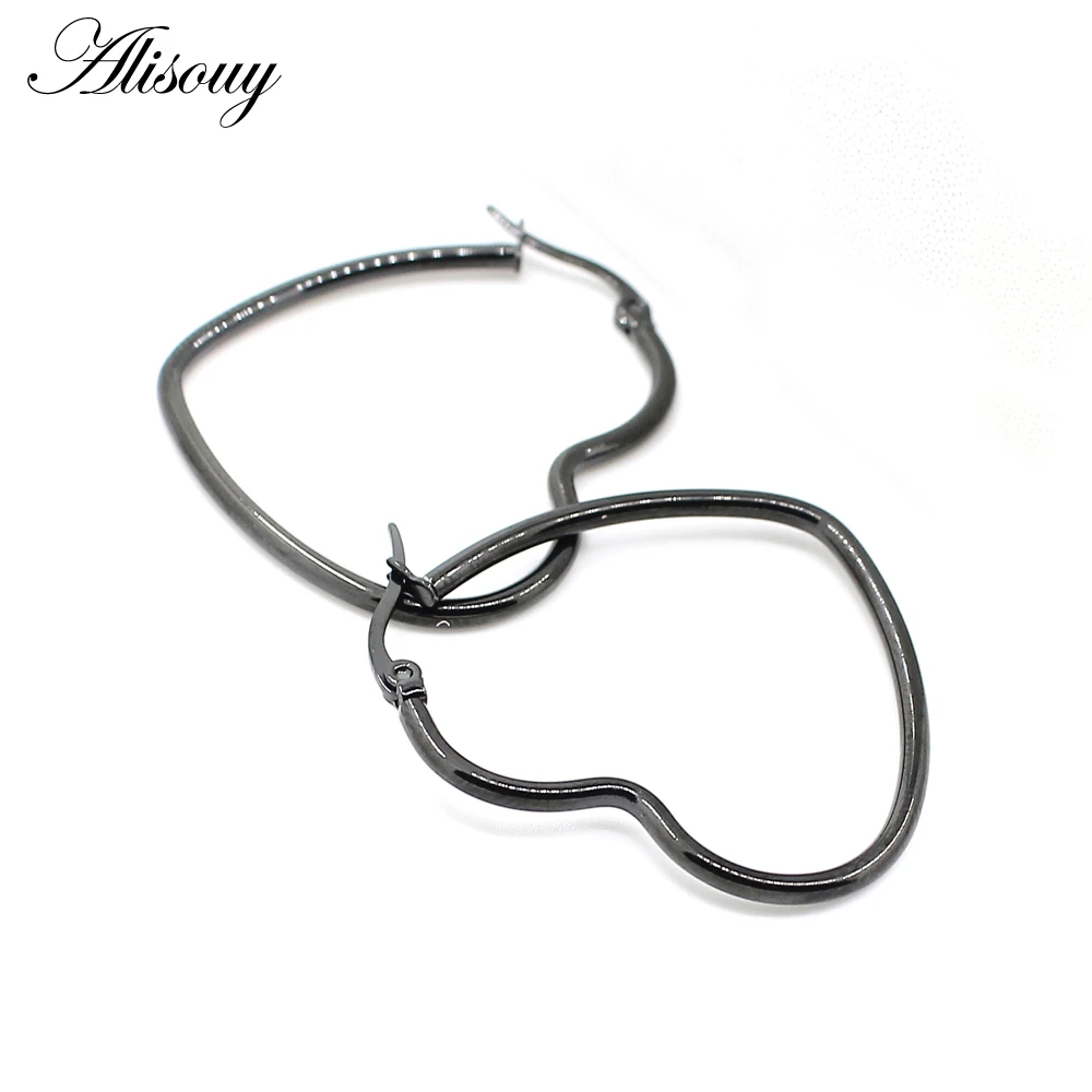 

Alisouy Gold color Earrings for Men Women Wedding Female Big Heart Hollow Circle Earrings Hoop Earings Punk Stainless Steel