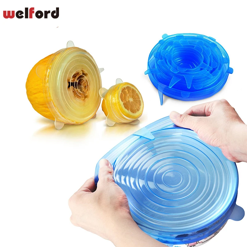 6pcs/set Universal silicon stretch lids Silicone food wrap bowl pot lid
