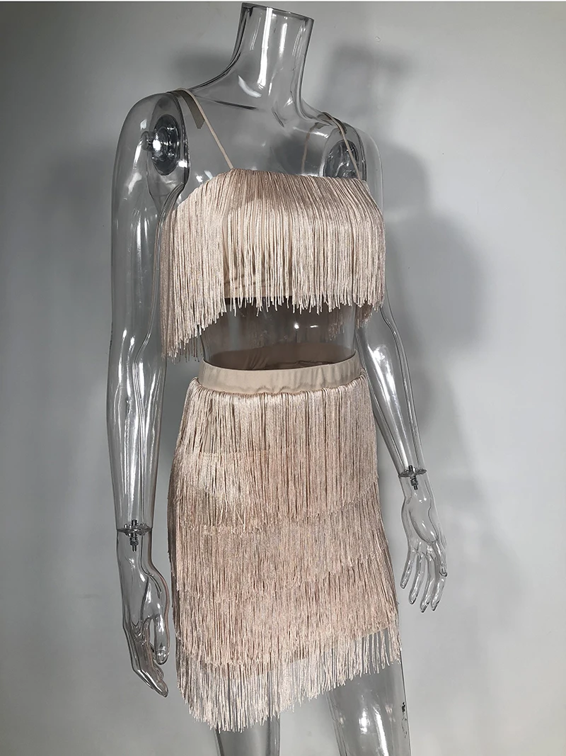 NewAsia Garden/комплект из двух предметов, летний женский комплект 2 шт. с бахромой и кисточками, комплект: укороченный топ и юбка, сексуальные наряды для женщин, подходящие комплекты