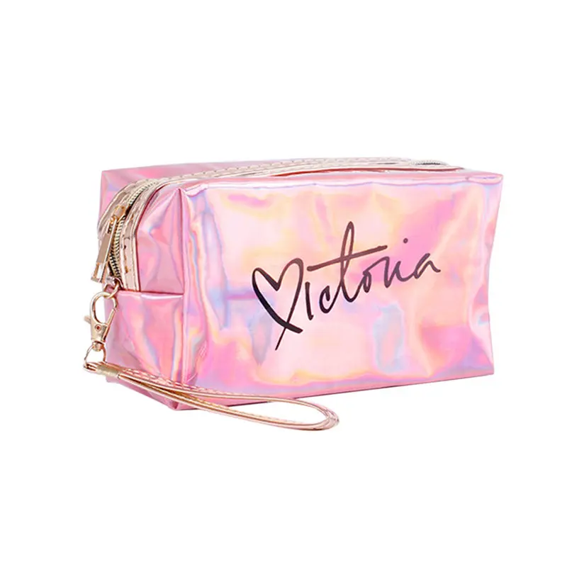 Women Travel Cosmetic Bags Portable Makeup Brush Handbag Pouch TPU Laser Beauty Toiletry Bath Wash Make Up Brush Holder Bag - Handle Color: Розовый