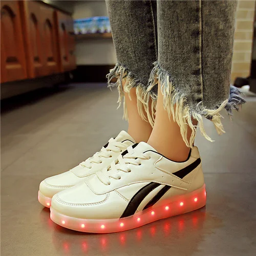 7 ipupas/детская обувь; размеры 31-41; белые туфли со светодиодной подсветкой; Светящиеся кроссовки для мальчиков и девочек; Schoenen Homme; Светящиеся кроссовки - Цвет: FDH01S Black Twill