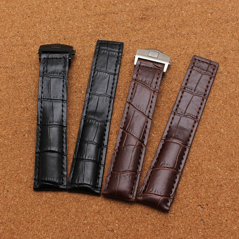 ФОТО Promotion watchband Black Brown Genuine Leather Crocodile grain Watch Strap 20mm 22mm watch accessories fit brand metal buckle