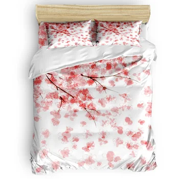

Pink Sakura Cherry Blossoms Eve Of All Saint's Day Quilt Cover Bedding St. Patrick's Day Polyester Fabric California King Child