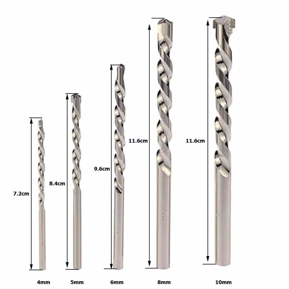 5 шт. набор сверл набор инструментов никелирование Круглый хвостовик воздействие для стены цементного сплава бетона мрамора 4 мм 5 мм 6 мм 8 мм 10 мм