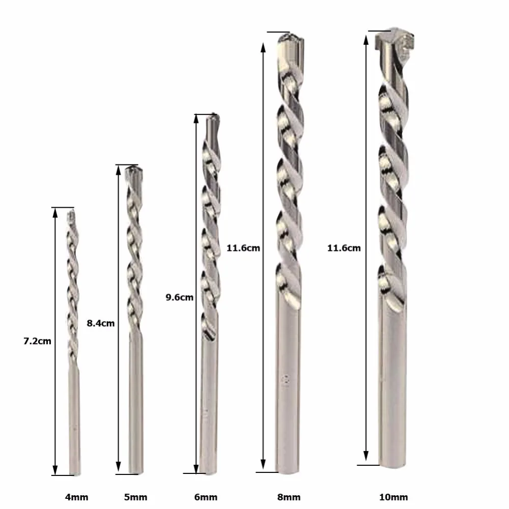 

5pcs Drill Bit Tool Set Nickel Plating Round Shank Impact For Wall Cement Alloy Concrete Marble 4mm 5mm 6mm 8mm 10mm