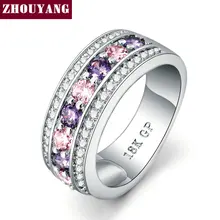 Fashion Cocktail Party Women Rings Silver Color Purple Crystals Bijoux Cubic Zirconia Ring jewelry Chirstmas Gift
