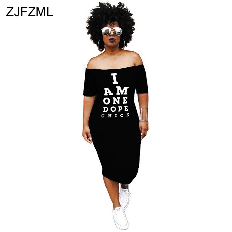 ZJFZML размера плюс повседневное облегающее платье женское платье с открытыми плечами и буквенным принтом посылка платье до бедра осеннее платье с вырезом лодочкой и коротким рукавом