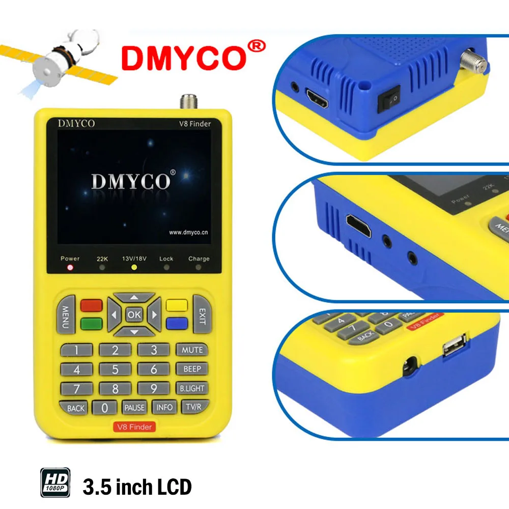

DMYCO V8 Finder Digital TV SatFinder DVB-S2 FTA Satellite Finder Meter With LCD Screen Display HD MPEG4 DVB-S/S2 Satelite Finder