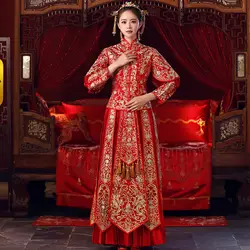 Красный традиционный шоу невесты вышивка cheongsam женатые костюмы китайский стиль свадебное торжественное платье Женский за рубежом китайски