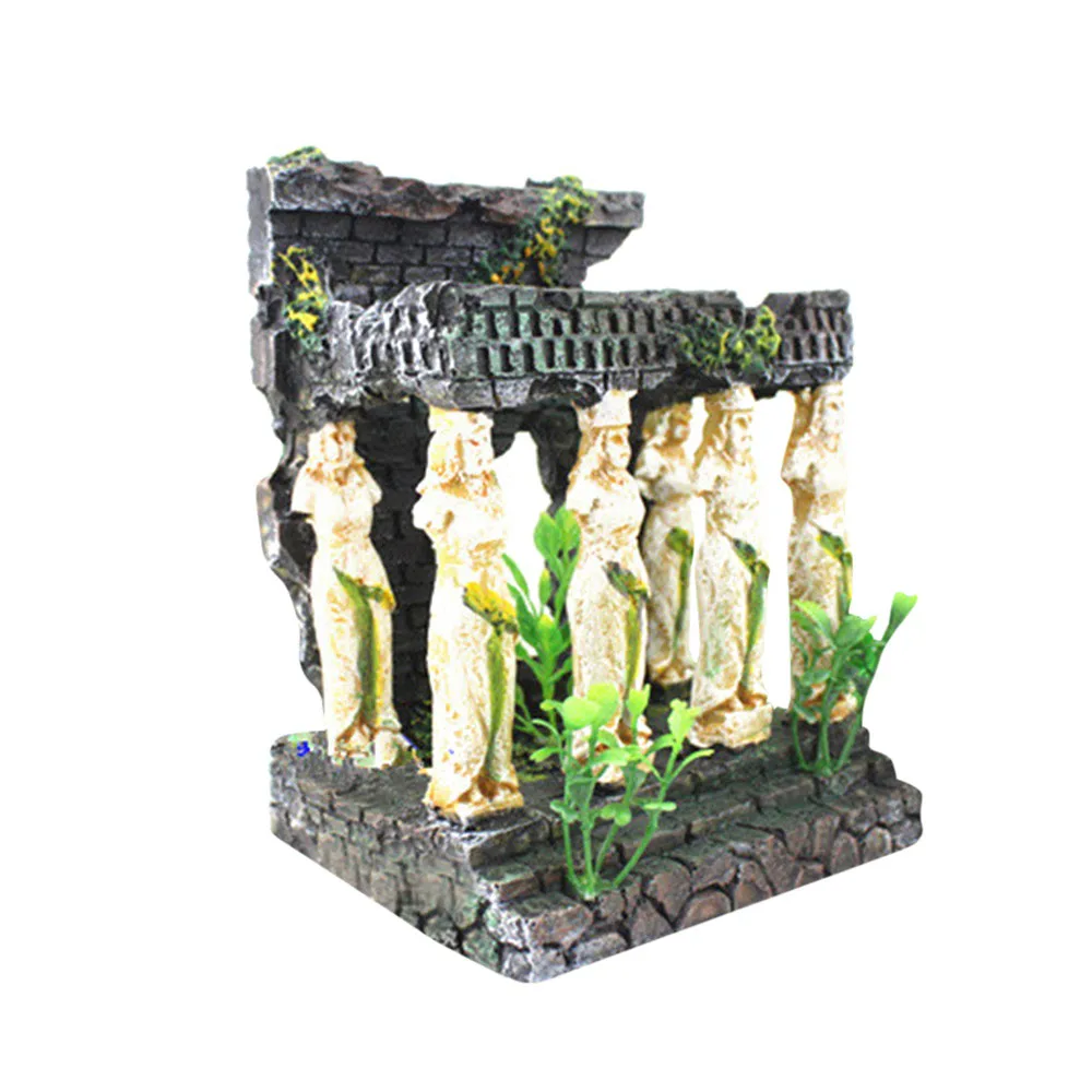 Разрушенная древняя римская архитектура аквариума, столб горничной, руины римского храма, украшение для аквариума, украшение для аквариума, скрывающееся в пещере