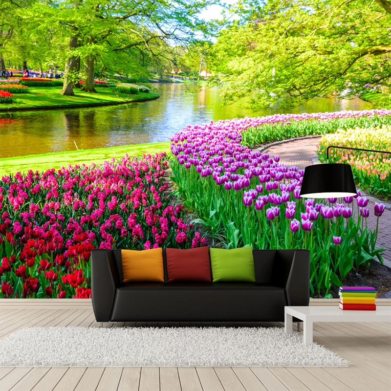 3D Wallpaper Mural Wall Covering Wallpaper Canvas Painting Wallpaper 3D Large Mural Tulip Wall Cloth for Living Room TV Sofa Background Wall
