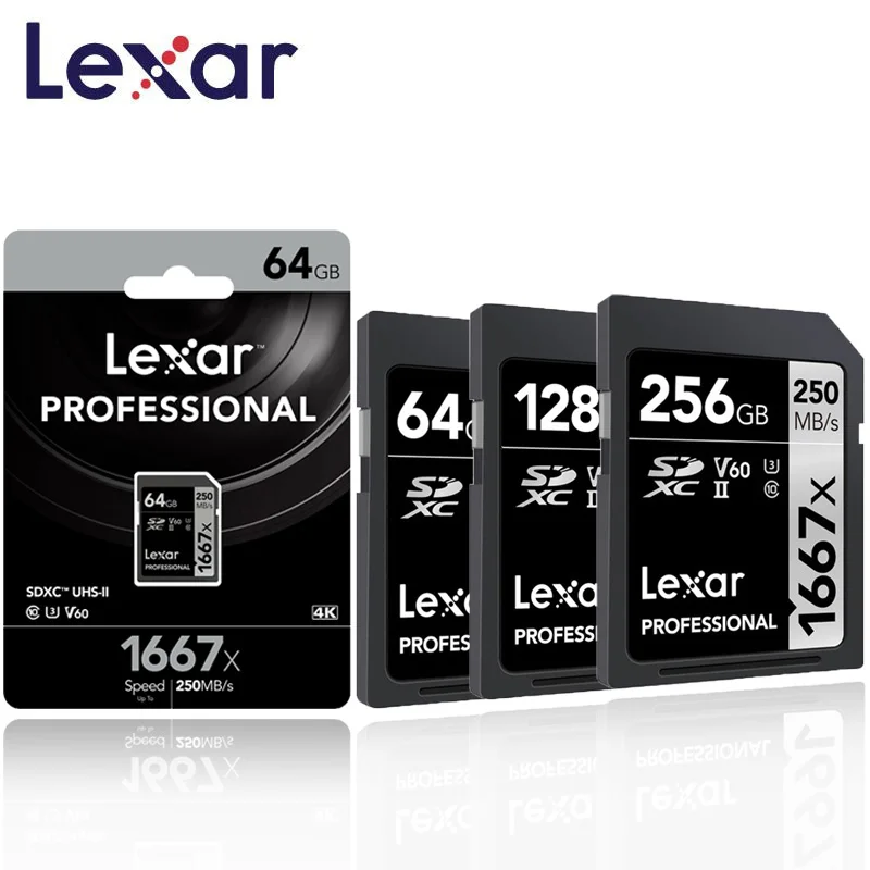 флешкафлешка Новый оригинальный Lexar SD Card 64 Гб 128 256 SDXC UHS-II U3 250 МБ/с. 1667x флэш-карта памяти для 3D 4 K цифровой Камера карты