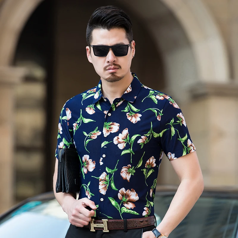 New summer 2018 mens fashion printing dress shirt male casual short ...