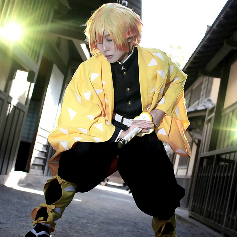 Новинка аниме рассекающий демонов: Kimetsu no Yaiba Косплей Agatsuma Zenitsu Хэллоуин Вечеринка