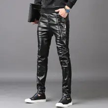 219 осенне-зимние модные мотоциклетные штаны из искусственной кожи Мужские штаны для ног теплые брюки из искусственной кожи для мужчин pantalon homme