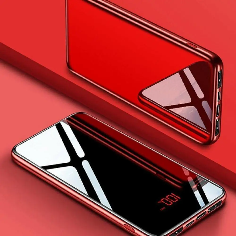 30000 мАч тип-c внешний аккумулятор, зеркальный, портативный, модный, светодиодный, для мобильных телефонов, внешняя зарядка, внешний аккумулятор для iPhone, Xiaomi, samsung - Цвет: red