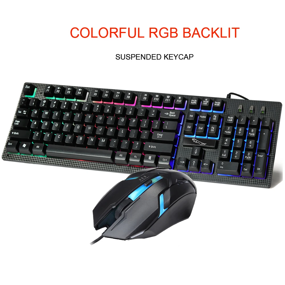 

USB Wired Keyboard and Mouse Combo Set Mouse Pad 104 keys English Layout Multimedia Suspension Keycap For PC Gamer Player