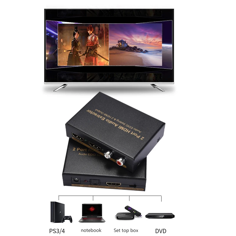 1x2 HDMI сплиттер со встроенным аудио экстрактором Оптический RCA L/R стерео выходы WIF66|