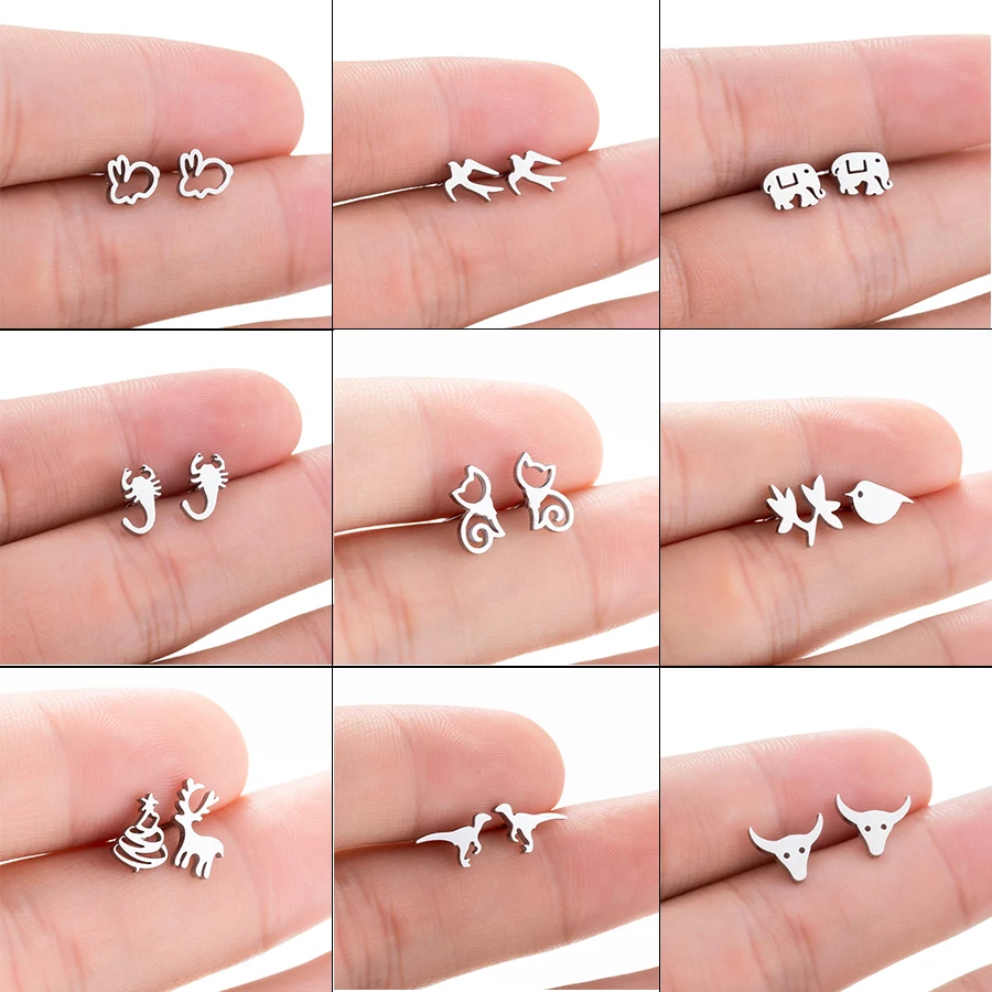 

Yiustar Silver Stainless Steel Cute Stud Earring for Women Girls Tiny Animal Carnations Jewlery Fashion Mini Earrings Kids Gifts