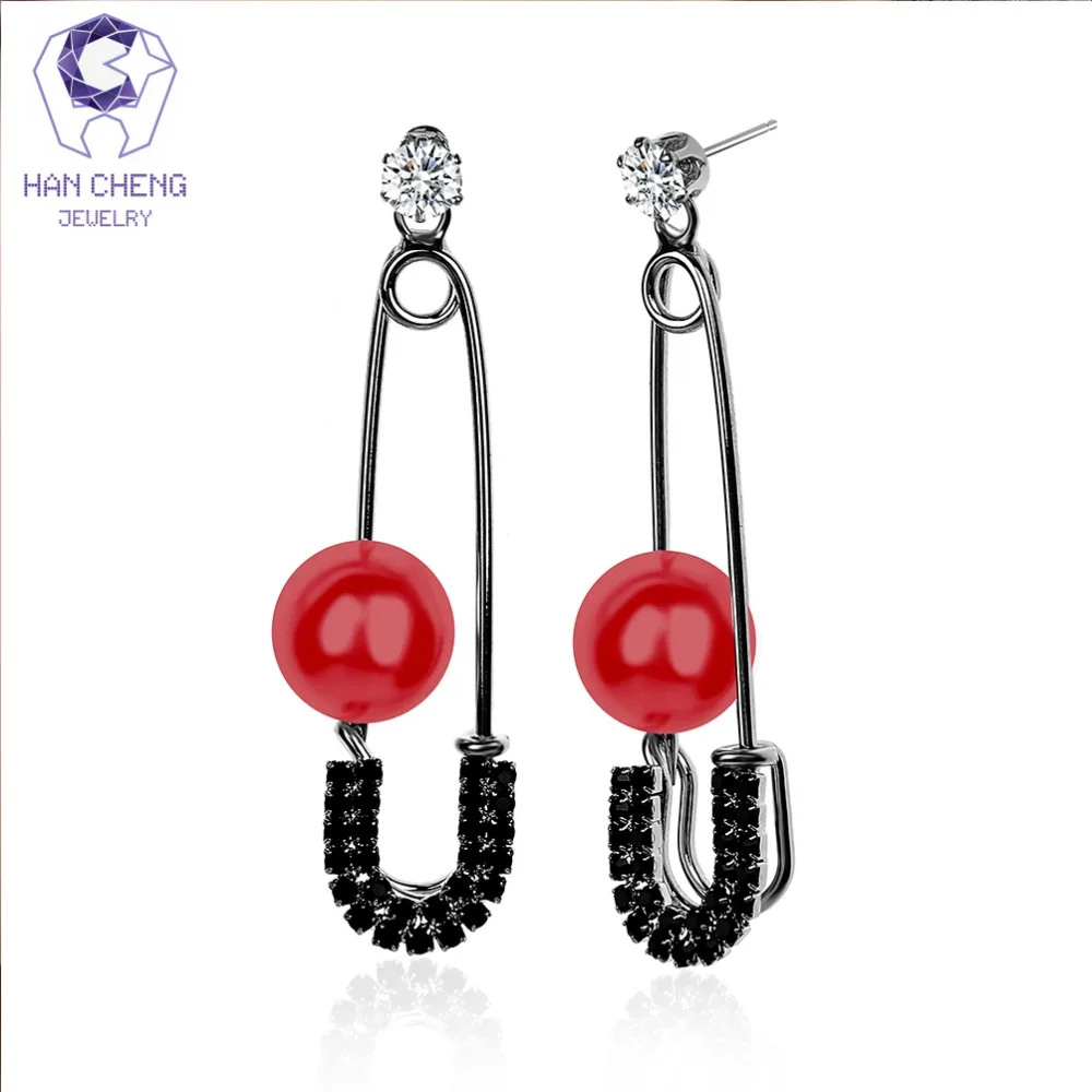 

HanCheng New Fashion Statement Silver Dangle Hanging Rhinestone Zircon Pin Pearl Drop Earrings For Women Jewelry brincos bijoux