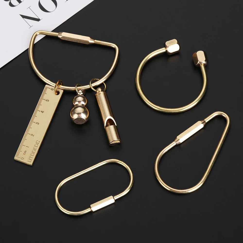 

Creative And Brief Design Brass 7Styles Keychain Portable Unique DIY Craft Whistle Ruler Key Ring Pendant Jewelry Accessories