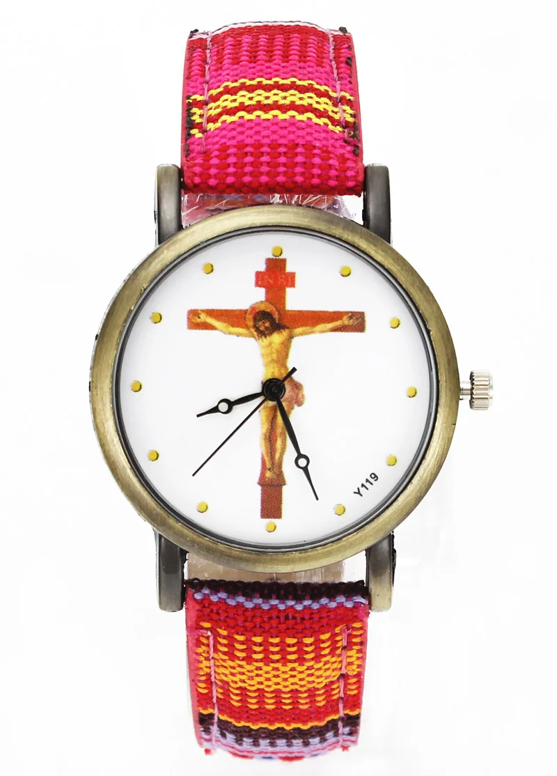 God Jesus Christ Crucifixion Cross Watches Easter Day Christian Religious Canvas Cloth Band Unisex Sport Casual Relojes Watch 4
