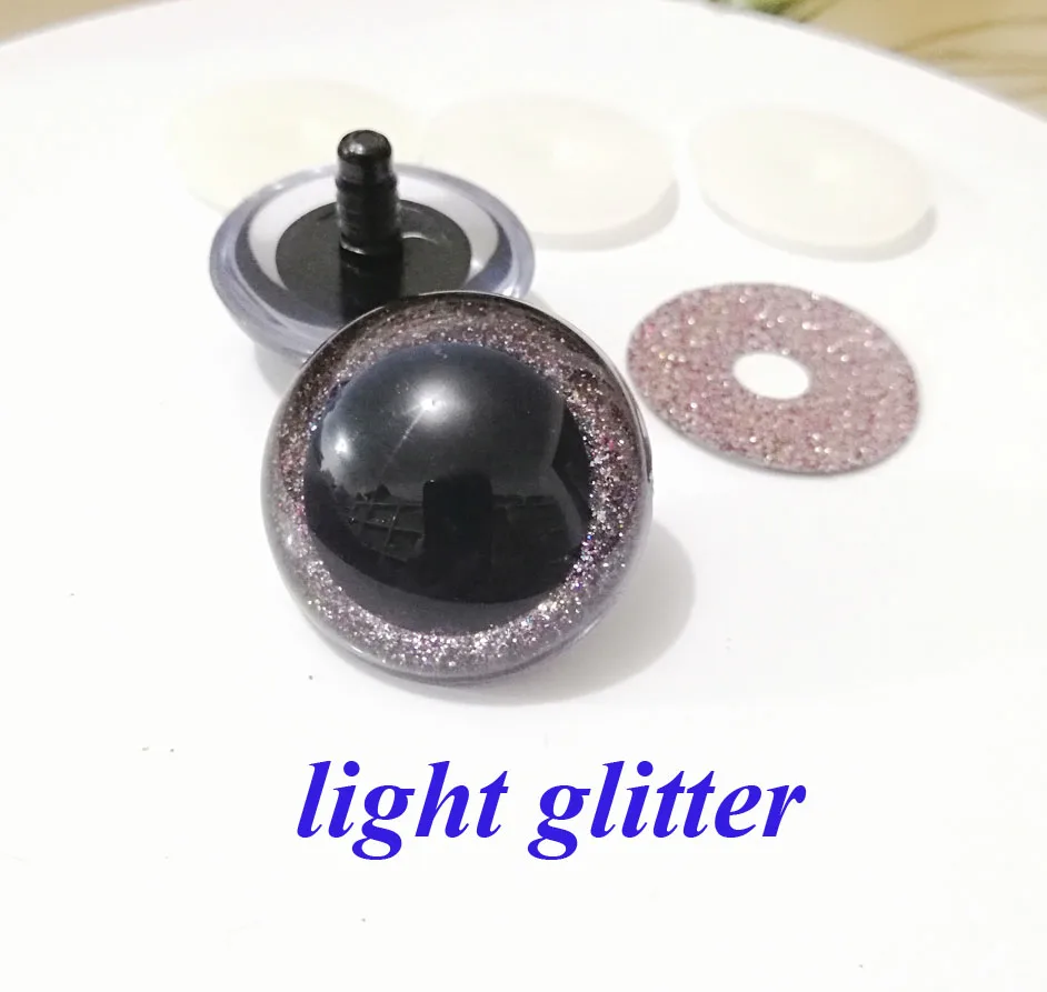 10pcs--N16--26mm/28mm/30mm/40mm/50mm big size round clear toy safety glitter eyes + glitter fabric + hard washers 3