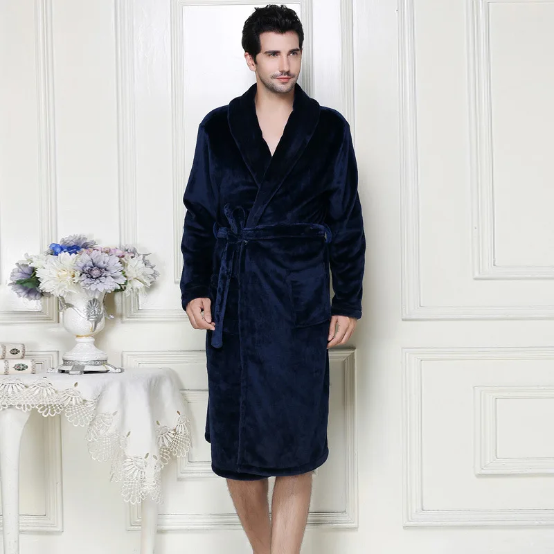 

Flannel Men's Robe Coral Fleece Sleeping Robe For Men 2018 Winter Robe Male Warm Mens Robe Winter 1280