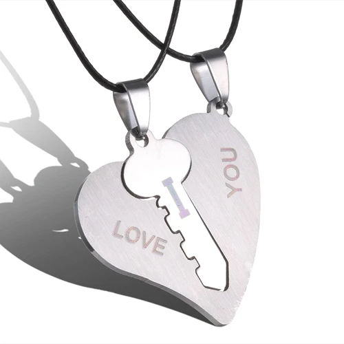 Ожерелье в форме сердца из нержавеющей стали для женщин, вечерние ювелирные изделия на цепочке с гравировкой I Love You, День святого Валентина - Окраска металла: Love You key