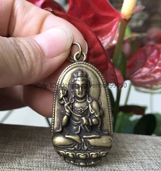 

Chinese Feng Shui Bronze Brass Padmapani Kwan-Yin Buddha Amulet Statue Pendant