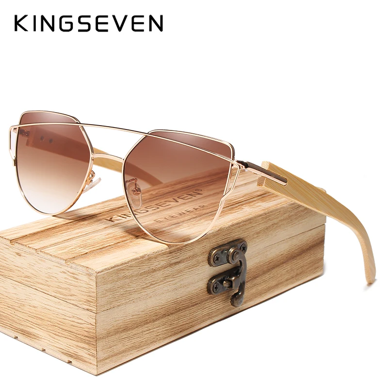KINGSEVEN фирменные бамбуковые солнцезащитные очки кошачий глаз поляризационные