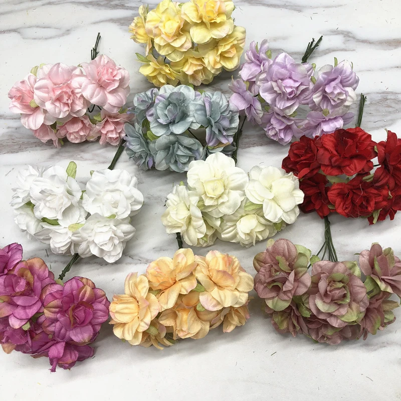 HINDJEF 6pcs diy simulation of small plum flower cloth bouquet silk flowers hand-holding bride decorative hand-wreathed material | Дом и сад