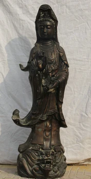 

USPS to USA S2511 40" Huge China Bronze Stand Dragon Kwan-yin Guan Yin Boddhisattva Goddess Statue