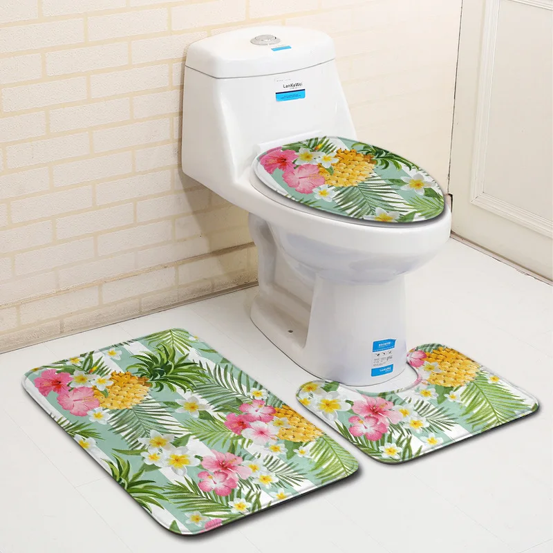 

Pineapple Printed Bath Mats Set Anti-slip Bathroom Floor Mats 3Pcs Toilet Rugs Set Shower Room Mats Absorbent Bathroom Carpet