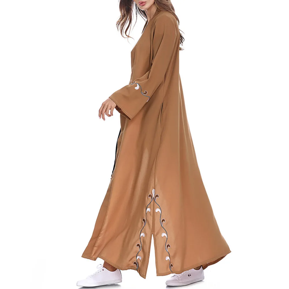 Muslim Women Islamic Embroidered Cardigan Long Coat Middle East Long Robe
