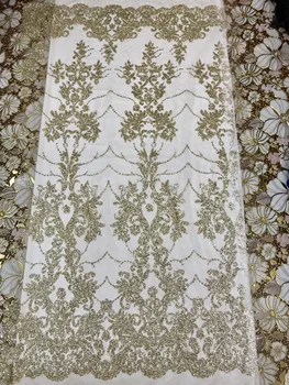 

Fancy wedding dress fabric of Nigeria shining gold sparkle glued glitter african tulle net mesh lace for wedding dres